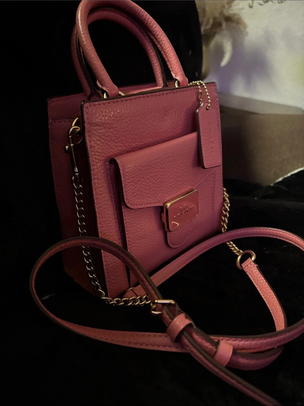 Coach Mini Pepper Crossbody deep mauve Pink pebbled leather